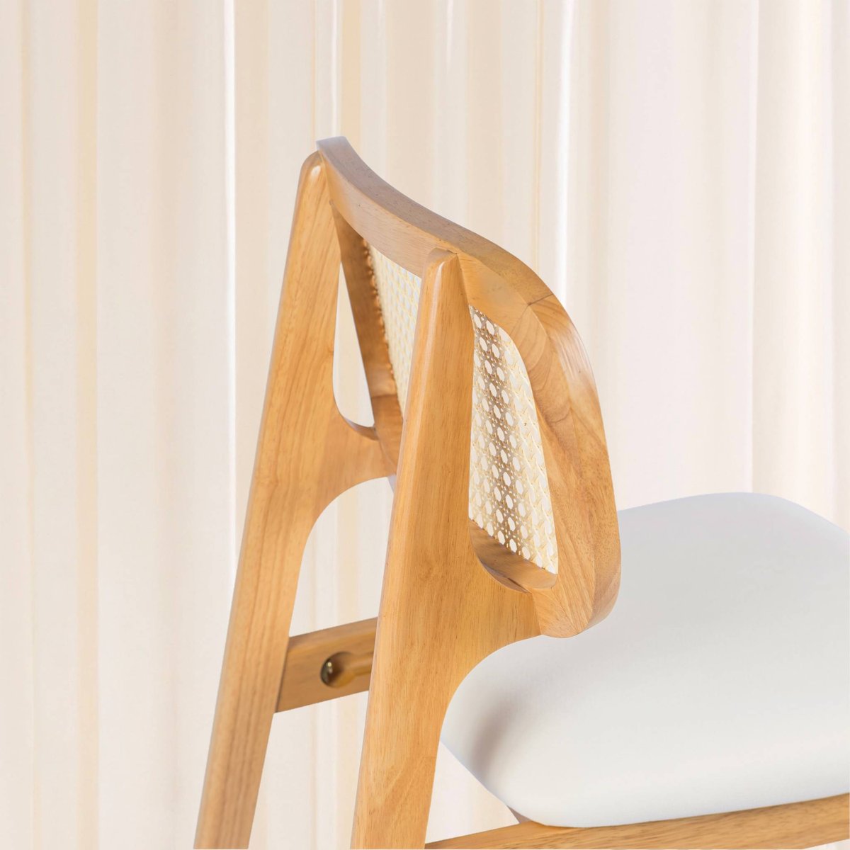 Tabouret de bar bois d'hévéa cannage et tissu 66,5cm (lot de 2) MANI naturel, SWEEEK