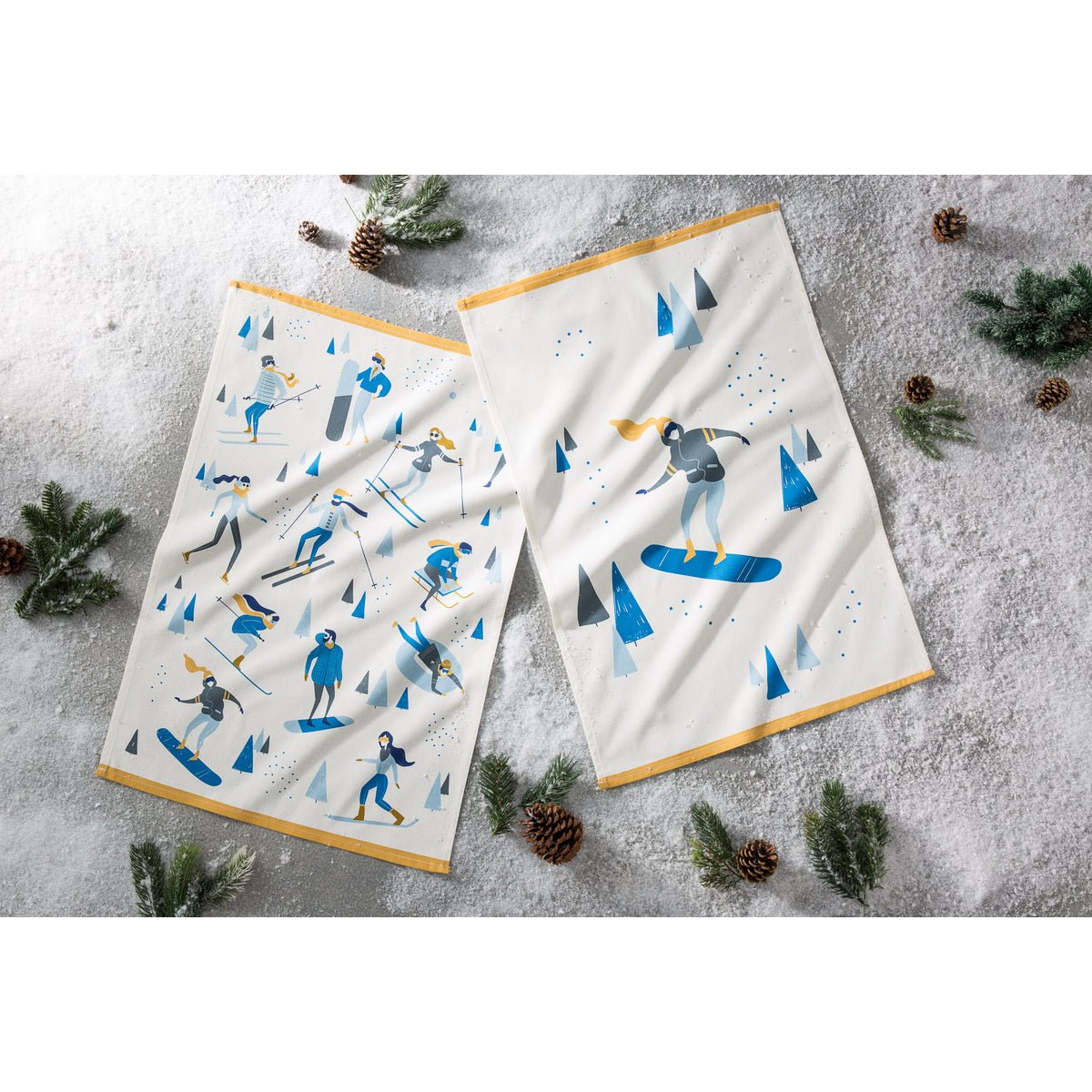 Torchon imprimé en coton SNOWBOARDEUSE blanc, COUCKE
