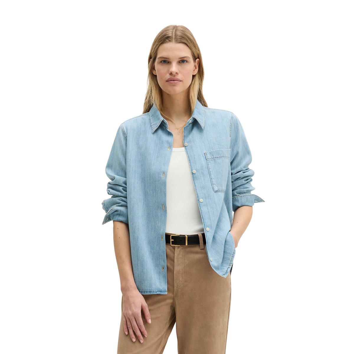 Blouse en jean regular A-Shape en coton organique fluide bleu clair, MARC O'POLO