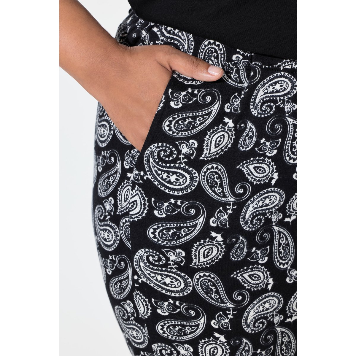 Pantalon en jersey, motif cachemire noir, ULLA POPKEN