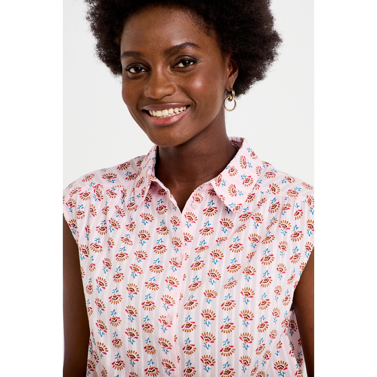 Chemise ample sans manches col classique rose, CACHE CACHE