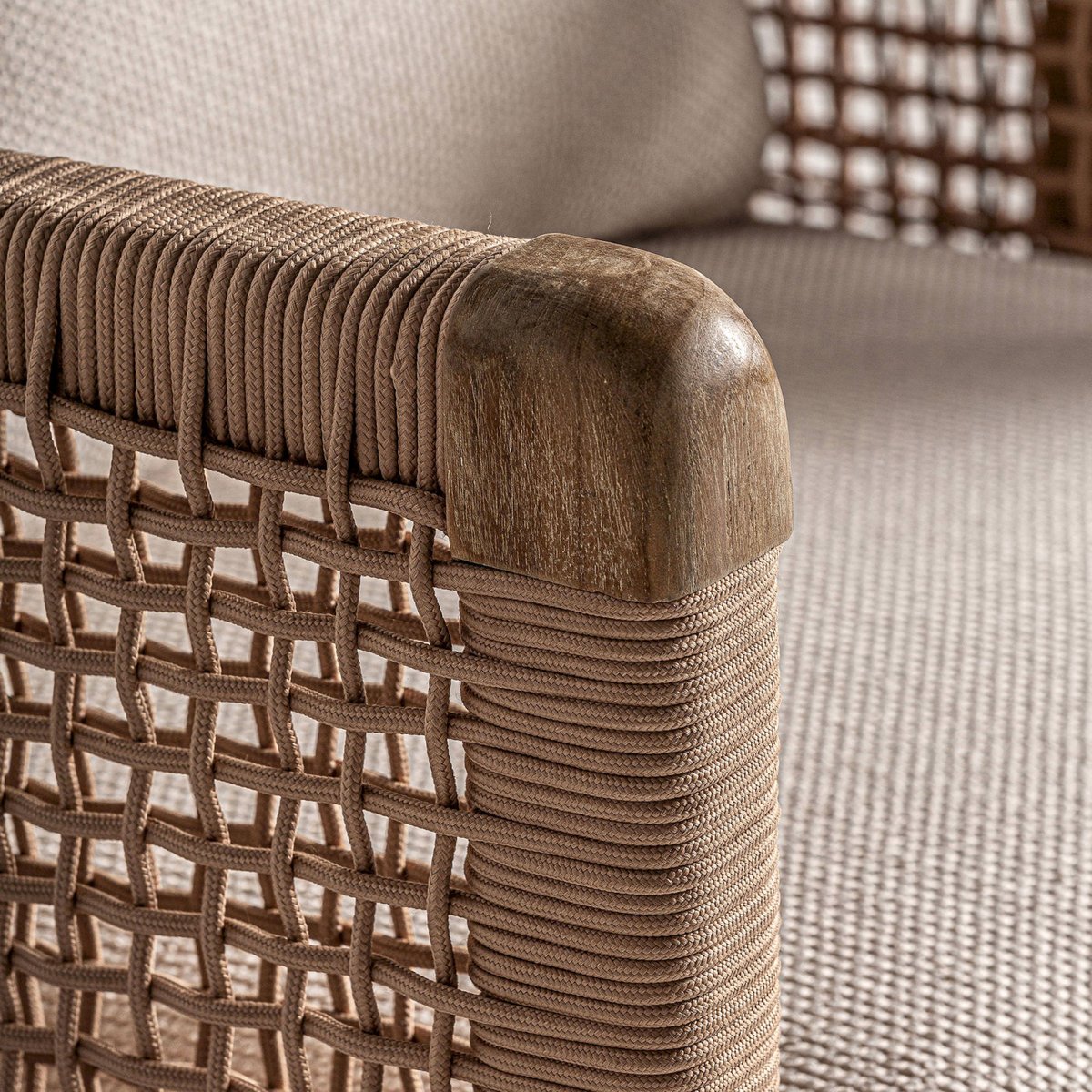 Fauteuil bohème en teck collection S.TRENA beige et bois naturel, RECOLLECTION