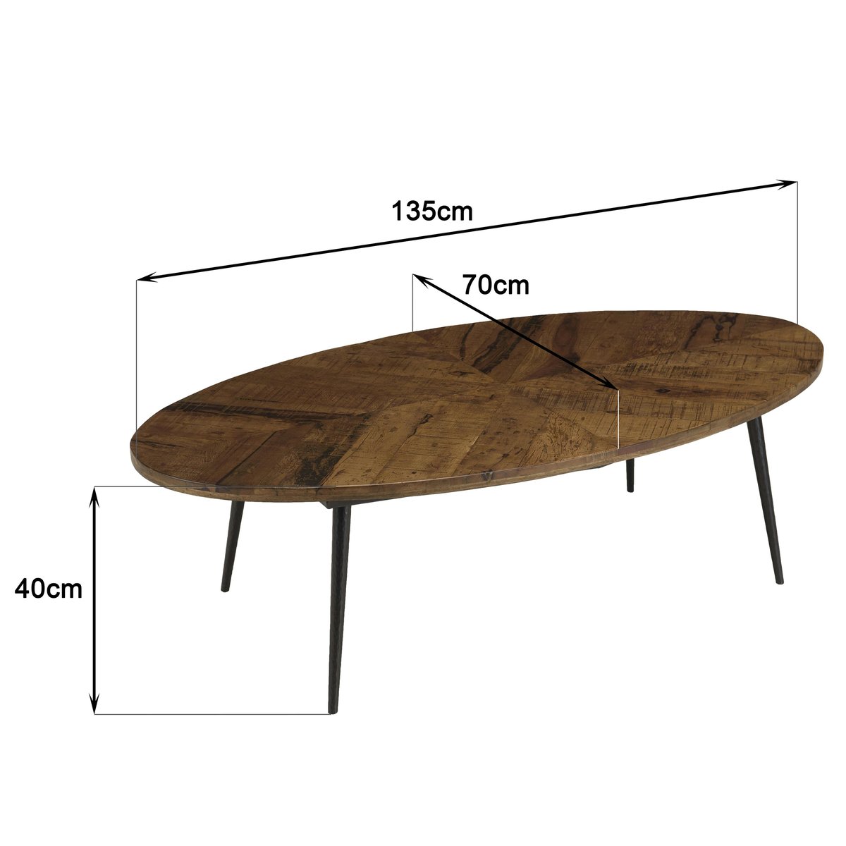 Table basse ovale bois recyclé chevrons KORKAI bois naturel, PIER IMPORT