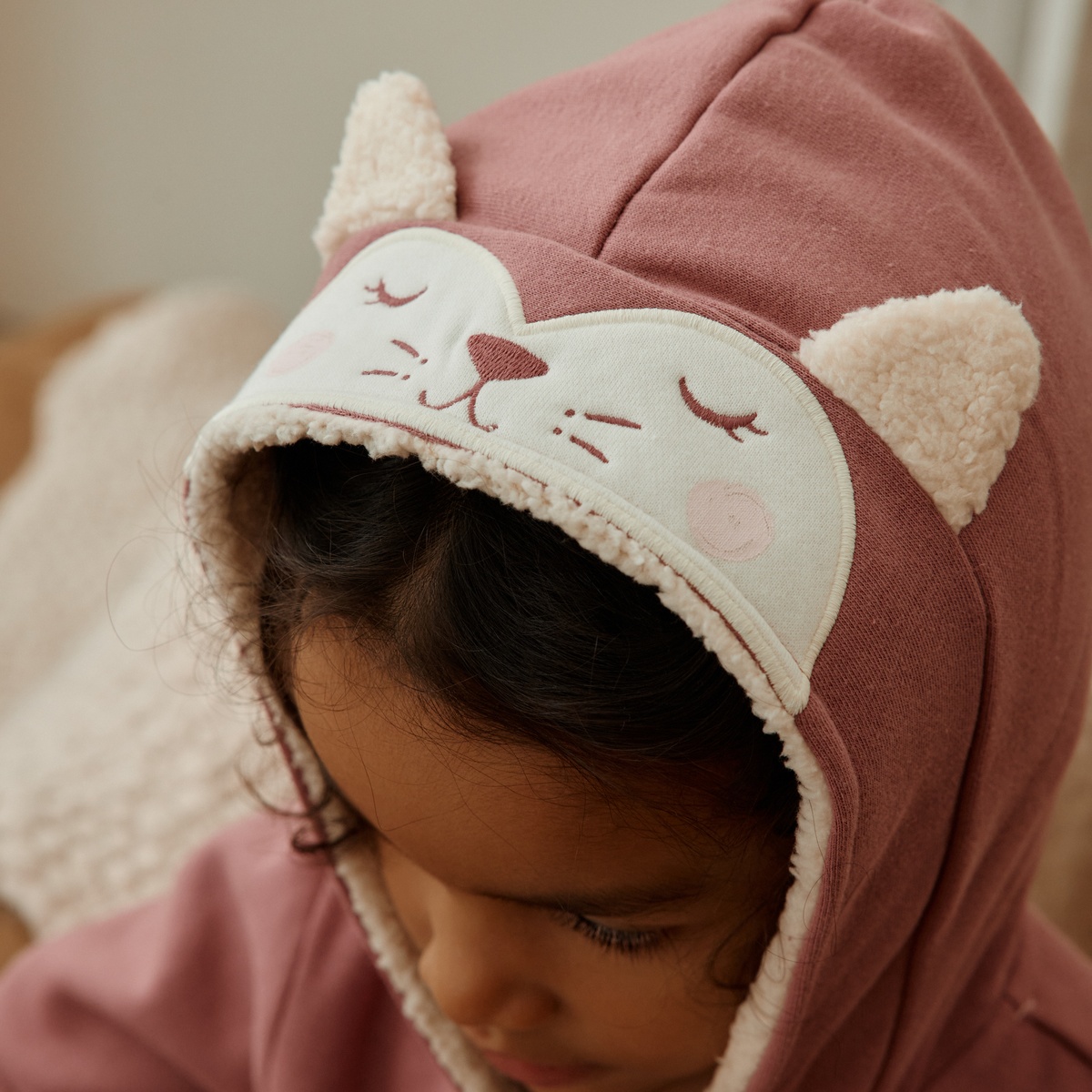 Sweat à capuche zippé enfant en molleton Matcha rose, PETIT BEGUIN