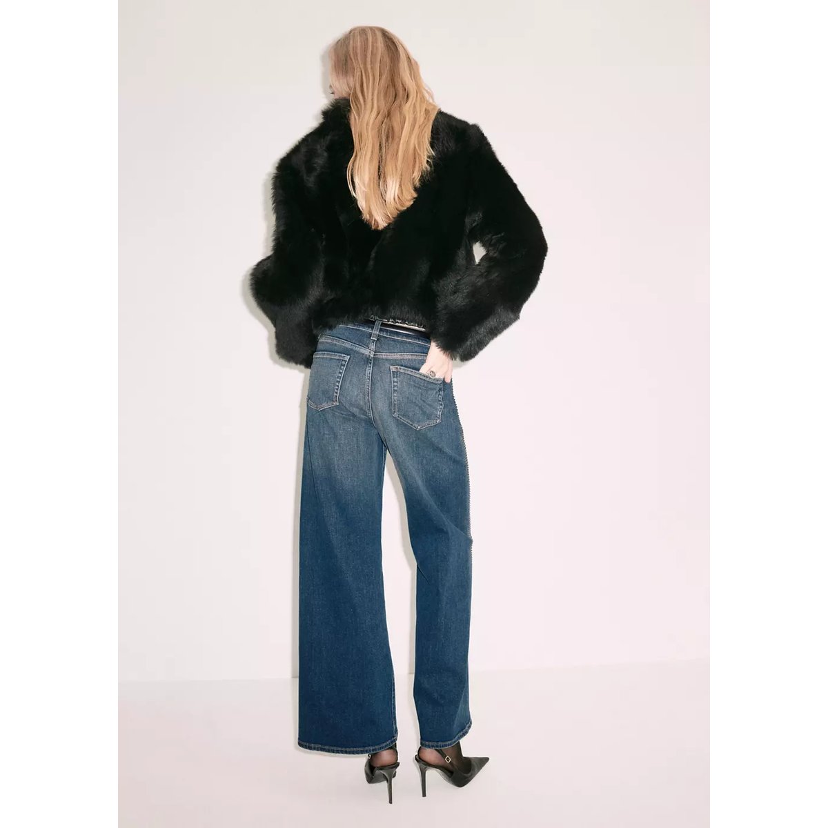 Jean wide leg avec détail strass bleu foncé, MANGO