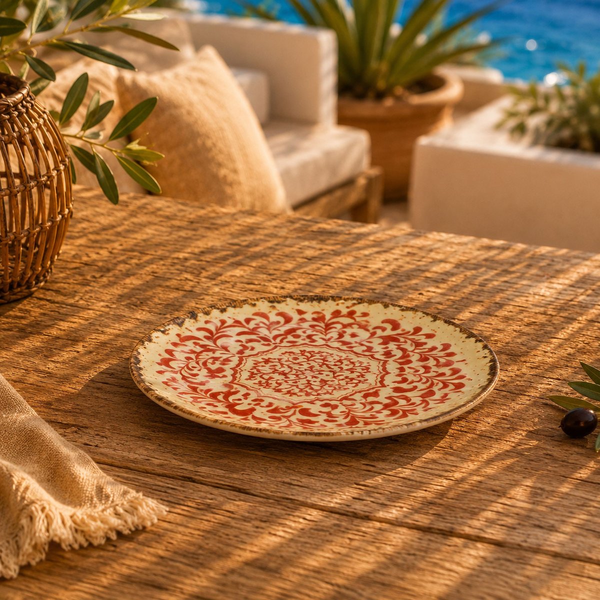 Lot de 6 assiettes plates 27cm en porcelaine, PALAZZO rouge, OGO LIVING