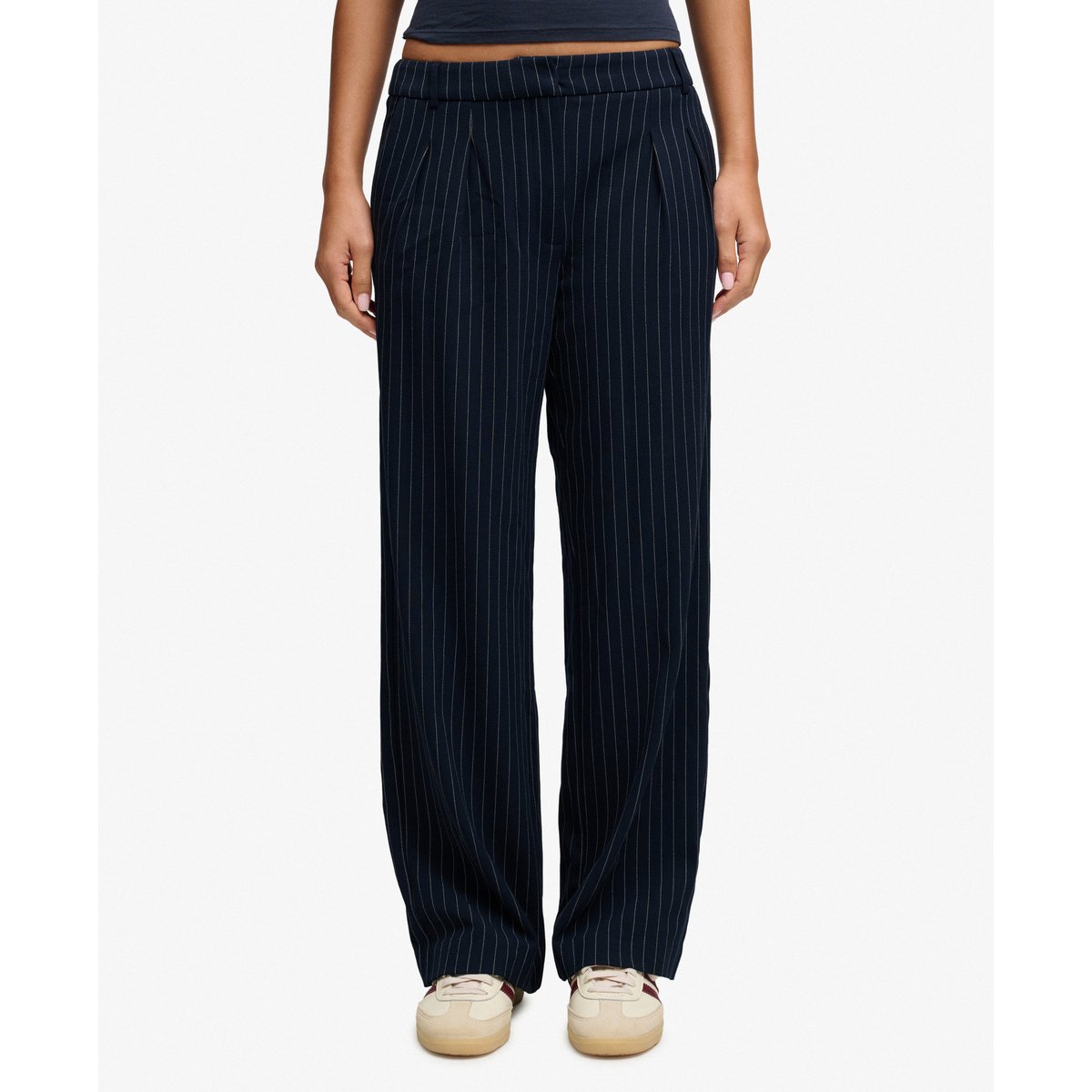 Pantalon Pinstripe Taille Haute Coupe Classique rayures tennis bleu marine, SUPERDRY