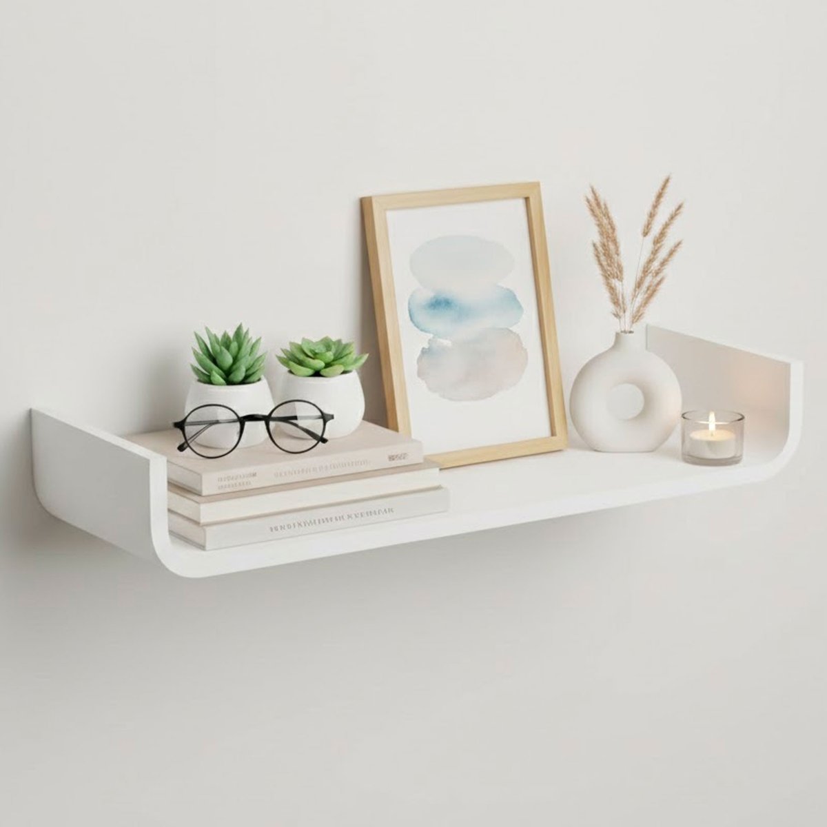 Étagère murale courbée bois blanc 60x20x10cm blanc, WADIGA