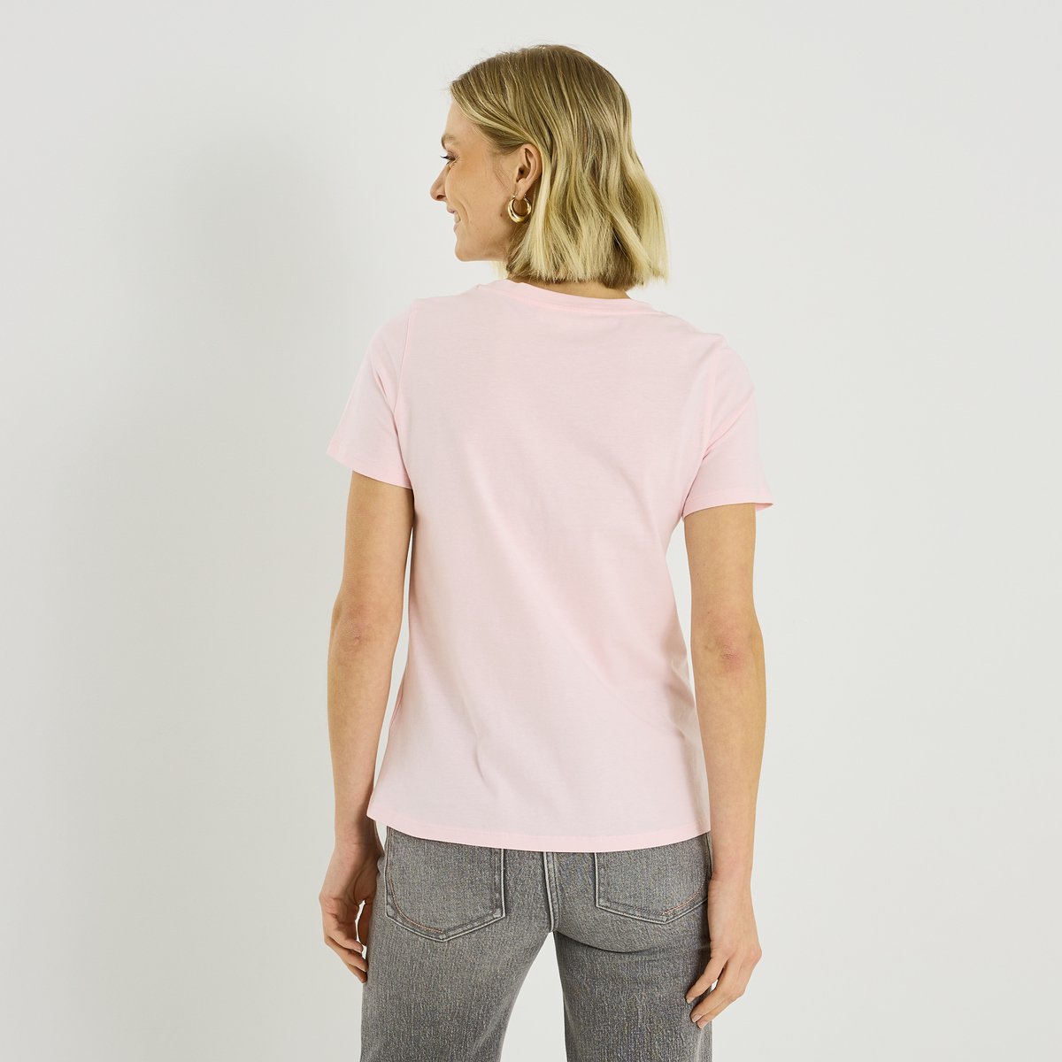 T-shirt col rond cœur brodé rose, GRAIN DE MALICE