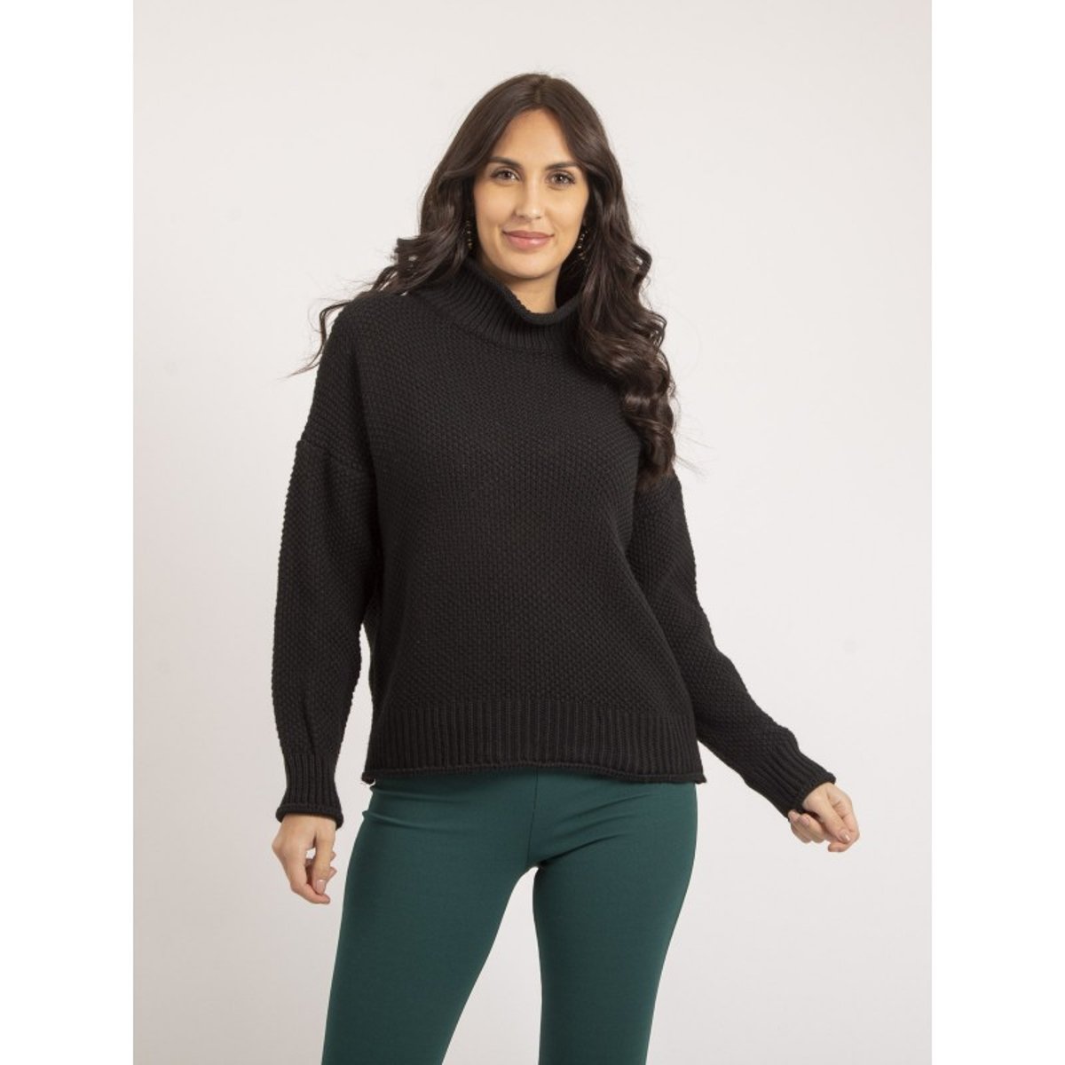 Pull Col Montant Kianty noir, DONA LISA