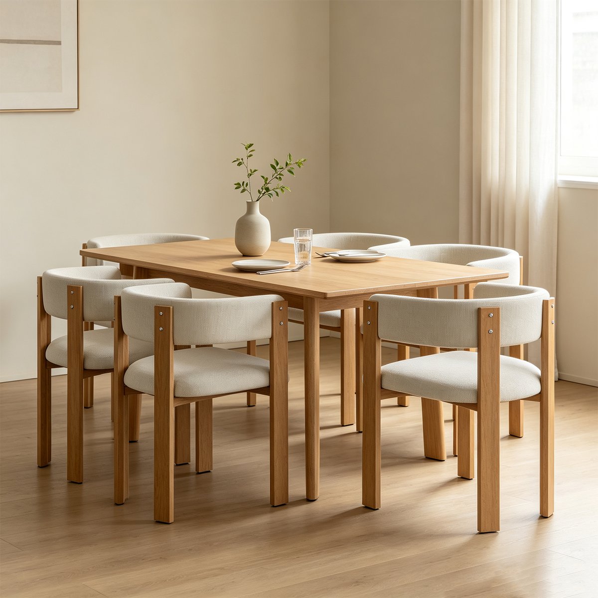 Lot de 6 chaises de salle à manger modernes en tissu flanelle, ONDINE beige, MEUBLES COSY