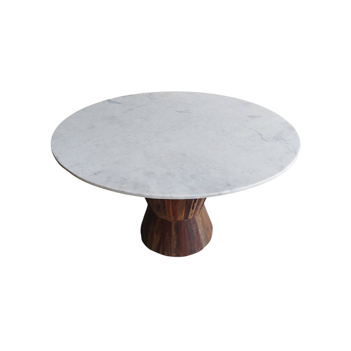 Table à manger en bois recyclé et en marbre ANYA bois foncé, MADE IN MEUBLES