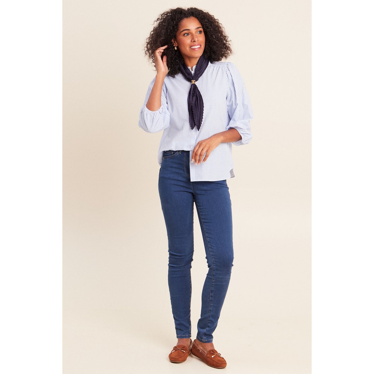 Chemise col montant manches 3/4 bleu, BREAL