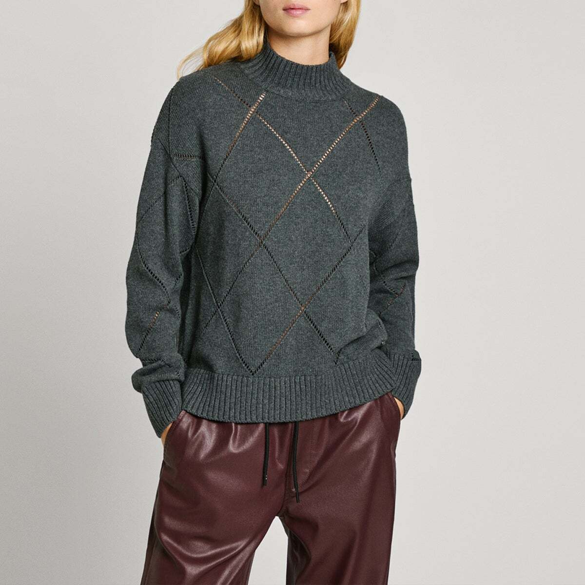 Pull À Col Perkins À Motifs Diamant gris foncé chine, PEPE JEANS