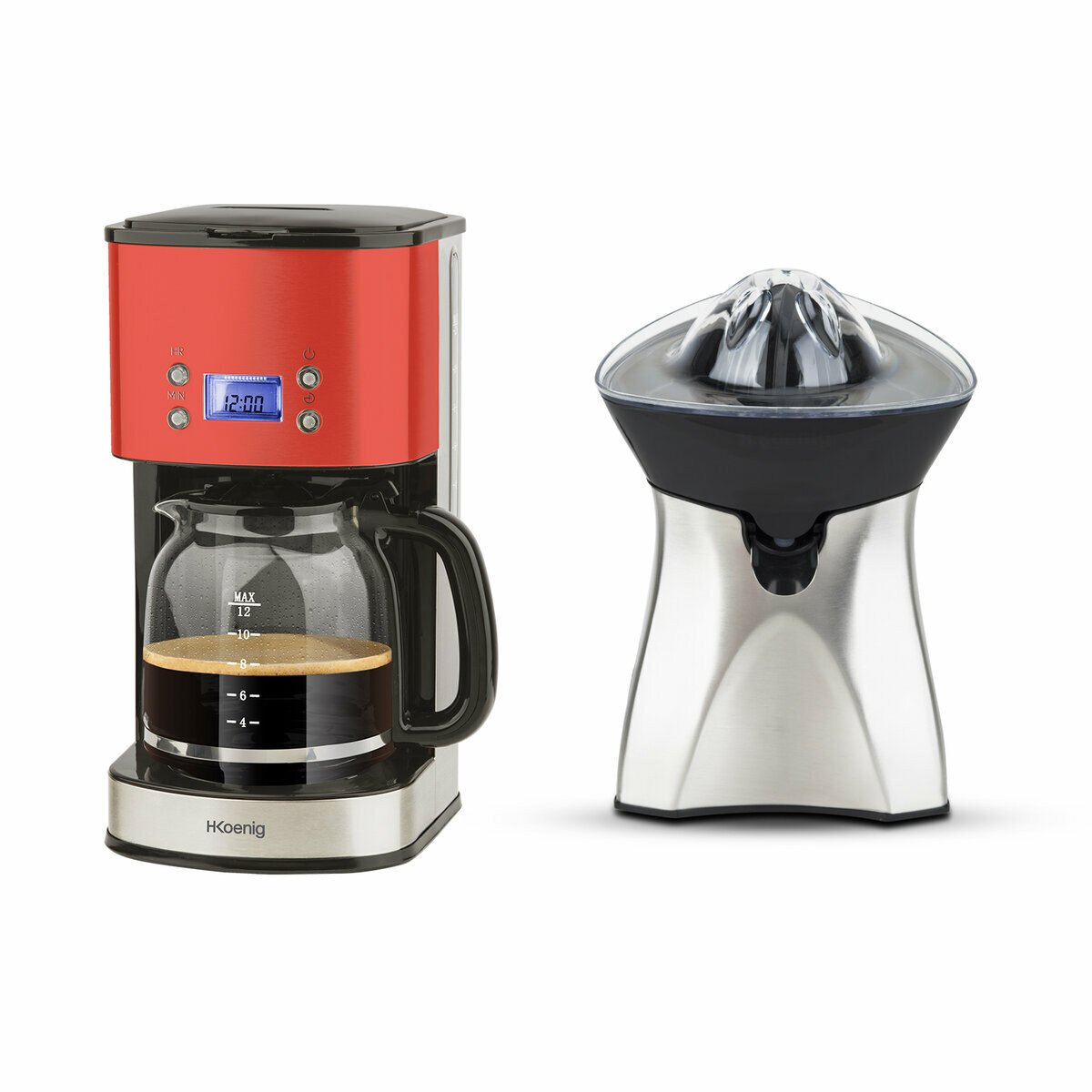 presse agrumes et cafetiere 1,8l programmable - agr60 + mg30 rouge jaune, H.KOENIG