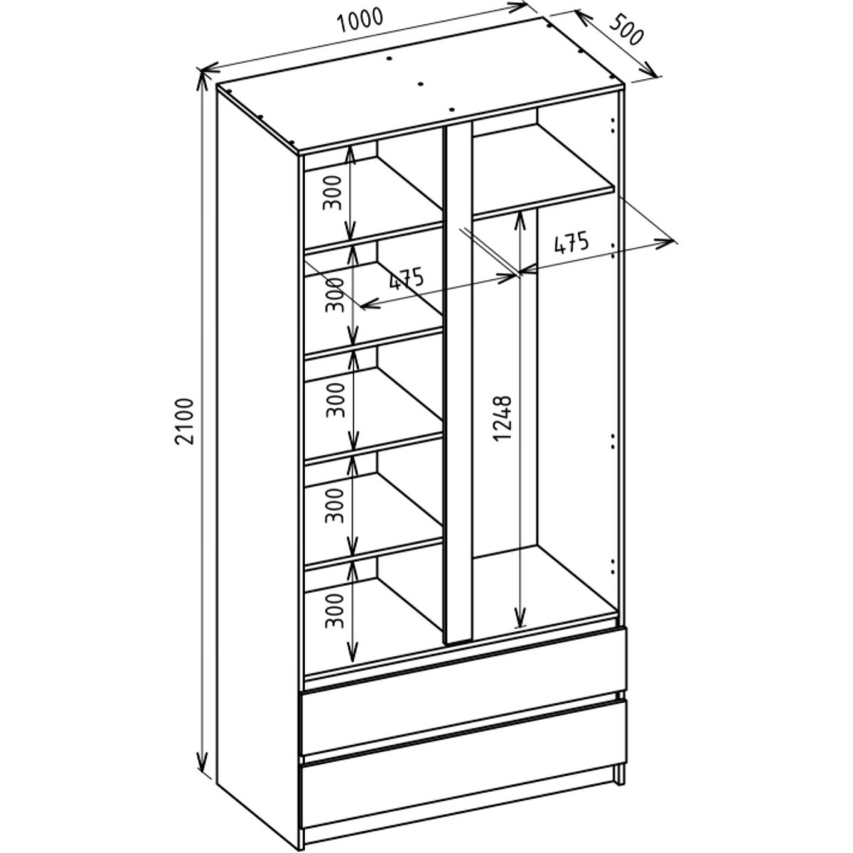 Armoire 2 portes 2 tiroirs collection BEMMI cachemire, RECOLLECTION