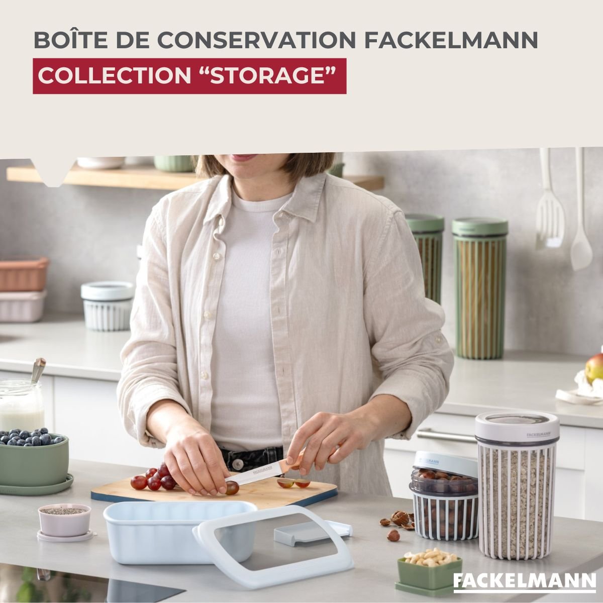 Boite à Provisions 1,1 Litre STORAGE transparent,beige, FACKELMANN