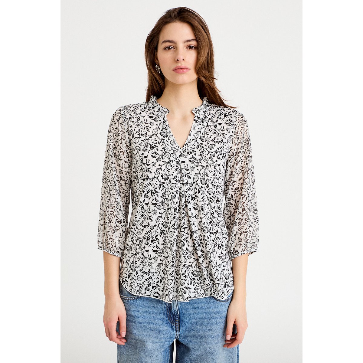 Blouse col v manches 3/4 blanc, CACHE CACHE