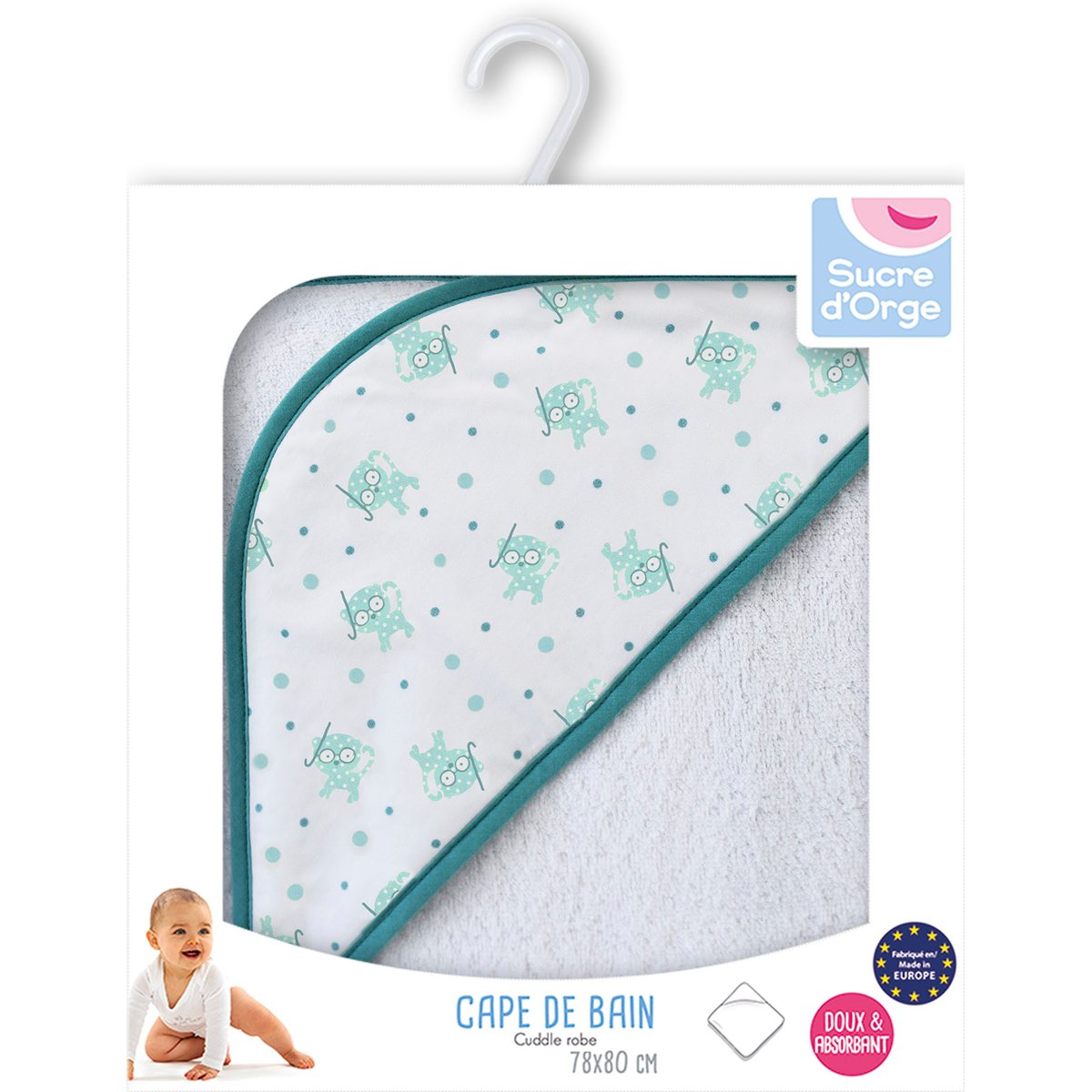 Cape de bain bebe cervin bleu, SUCRE D'ORGE