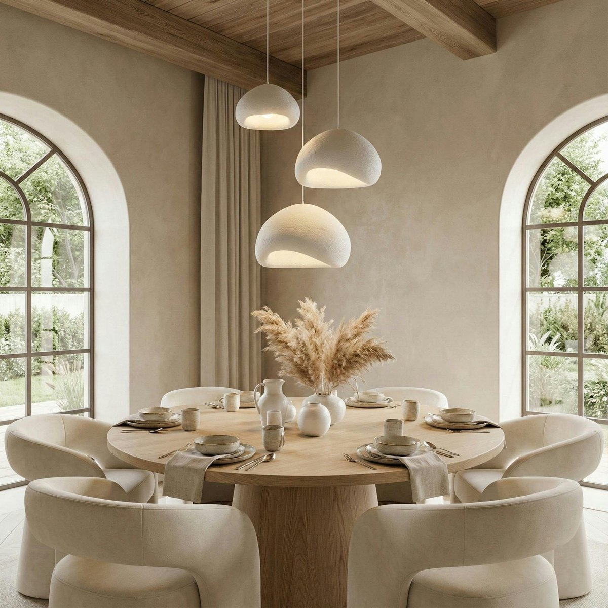 Suspension blanche design organique 3 abat-jour NOXIS blanc, PIER IMPORT