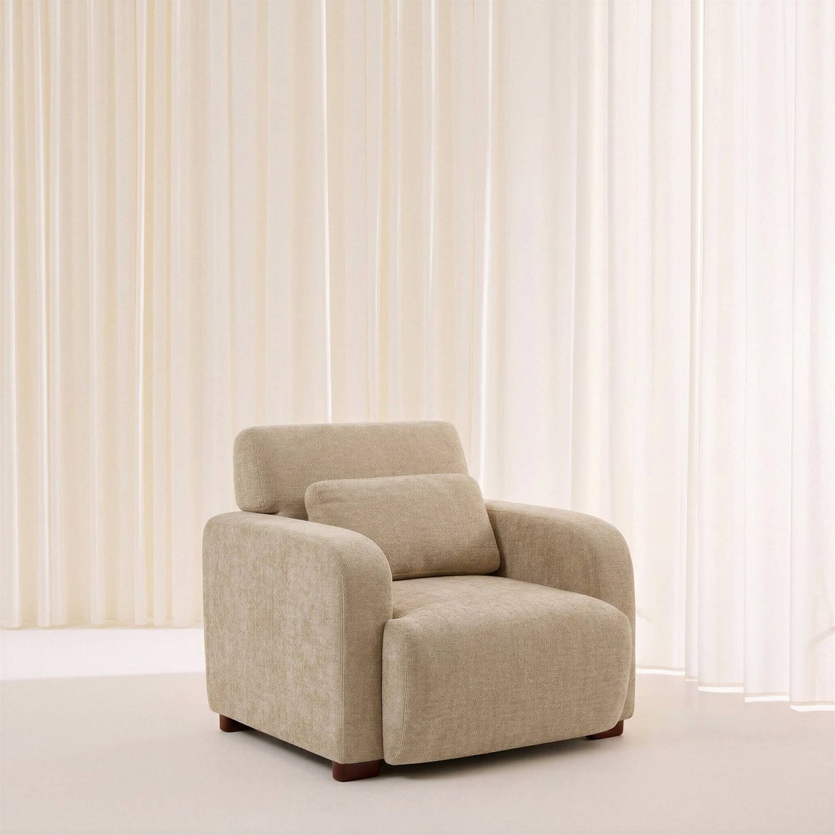 Fauteuil tissu pieds en bois d'hévéa 1 place DANY beige, SWEEEK