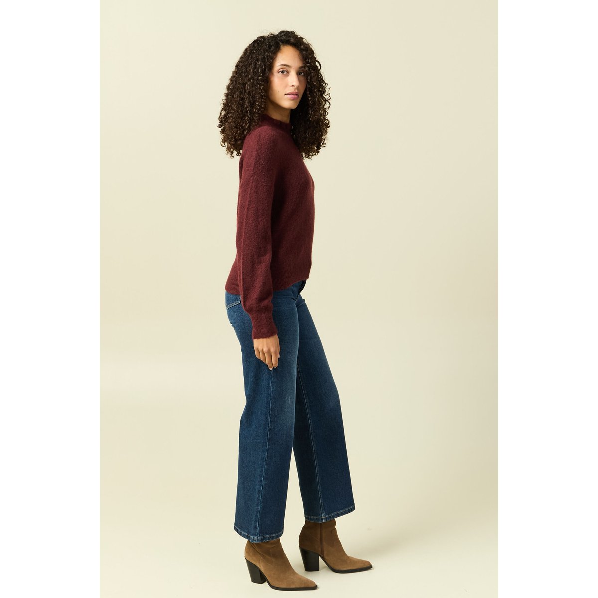 Pull col montant manches longues bordeaux, BONOBO