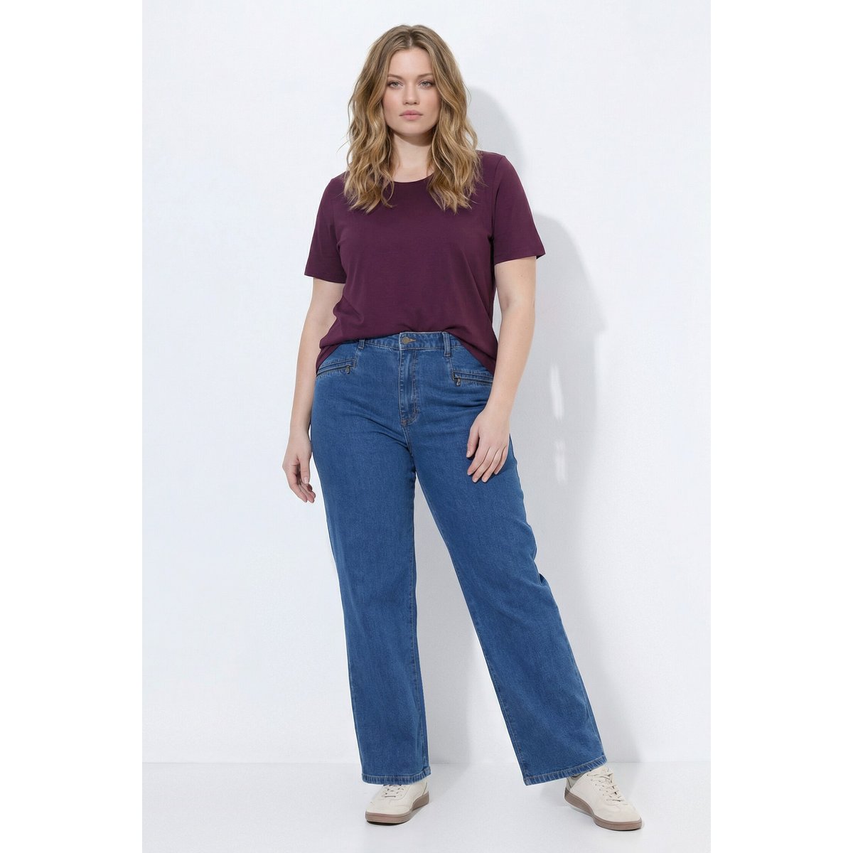 Jean Mony jambe large, poches zippées bleu jean, ULLA POPKEN