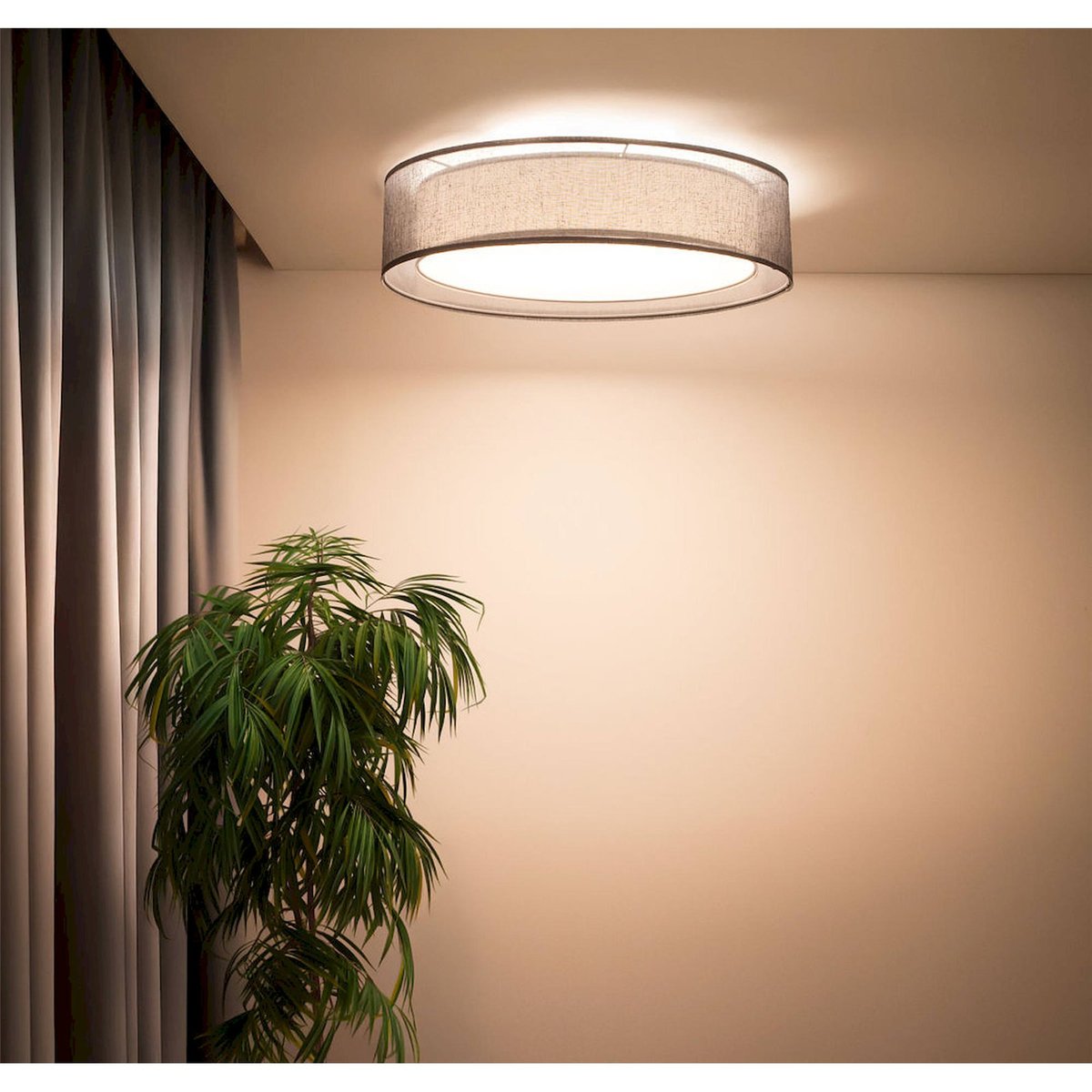 Plafonnier rond en tissu Puro gris tissu translucide, BPS KONCEPT