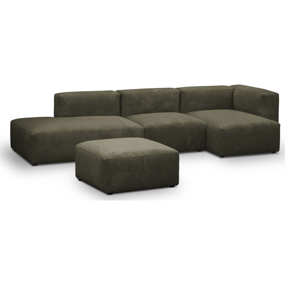 Canapé d'angle à droite modulable 5 places en velours côtelé + pouf - MODULO vert kaki, HOMIFAB