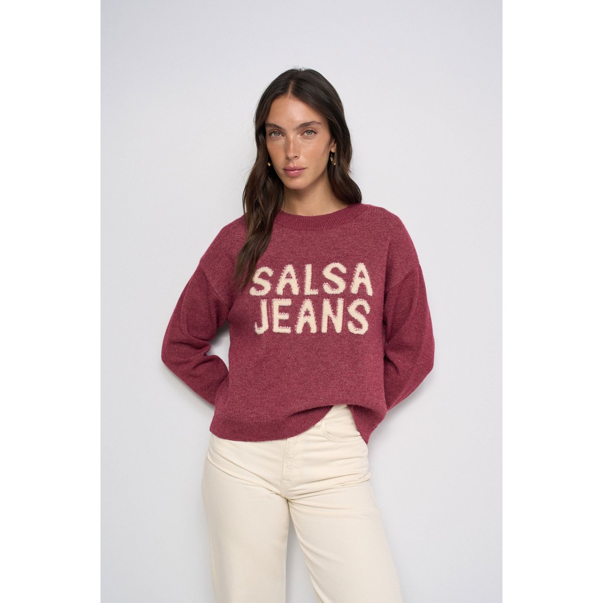PULL EN MAILLE AVEC BRANDING rouge, SALSA JEANS