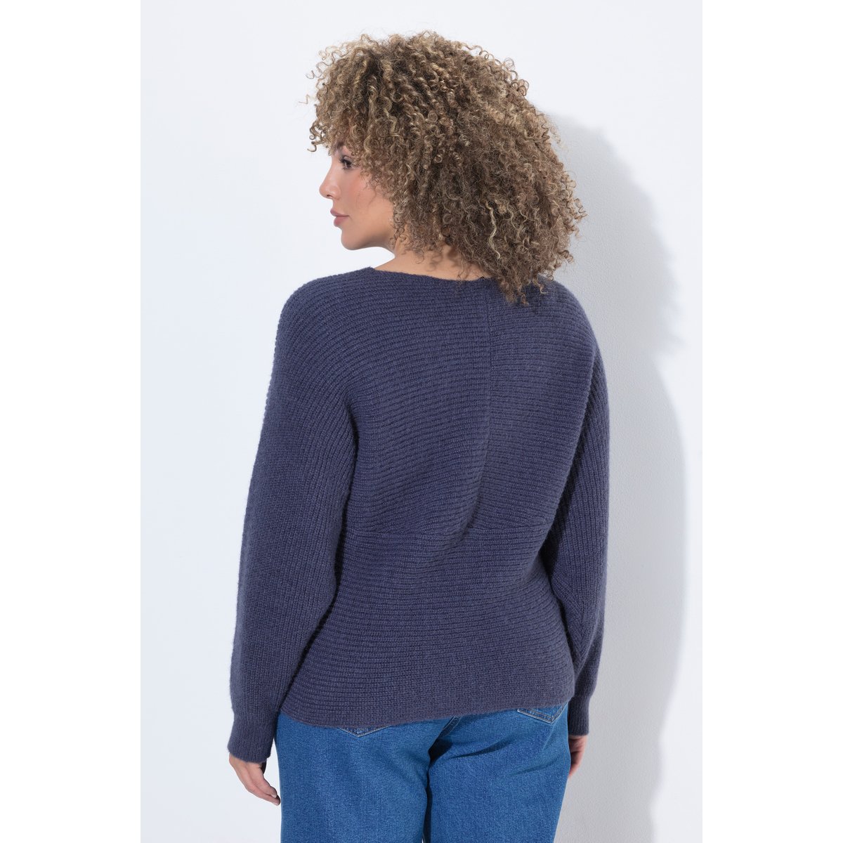 Pull en V esprit cache-cœur, manches longues marine, ULLA POPKEN