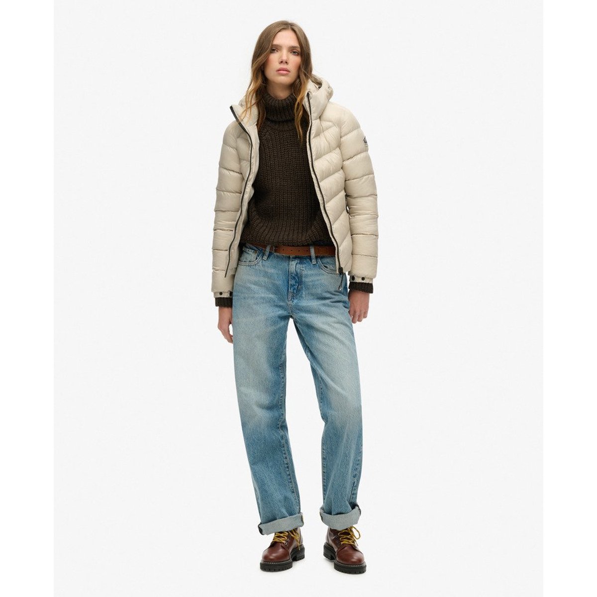 Doudoune à capuche Fuji beige pélican, SUPERDRY