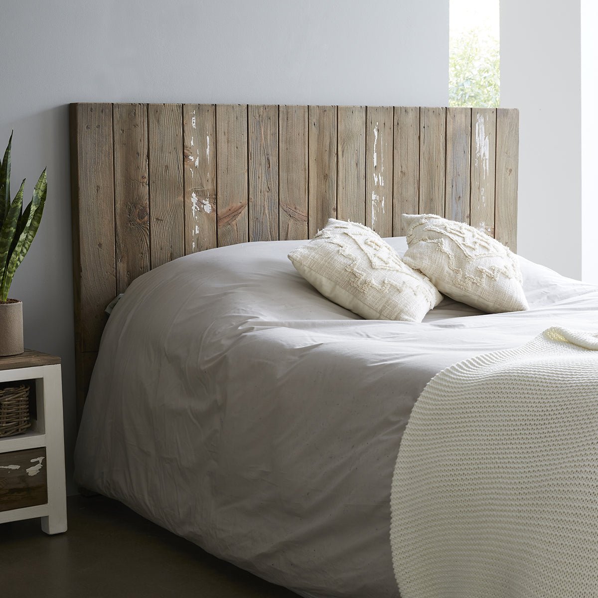 Tête de lit en bois recyclé massif 160 cm HONFLEUR blanc, BERAH GETAH