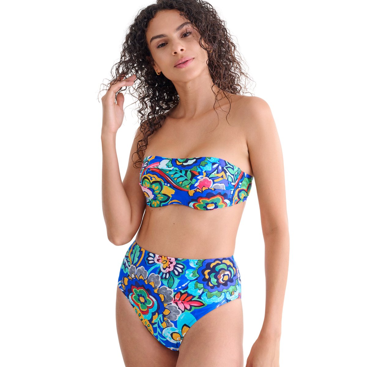 Bas maillot slip de bain échancré taille haute MEXICO bleu, LISCA