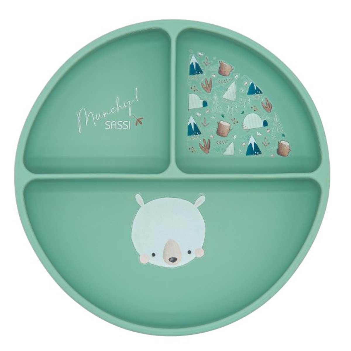Assiette compartimentée en silicone avec ventouse ANIMAUX ANIMAUX menthe, SASSI