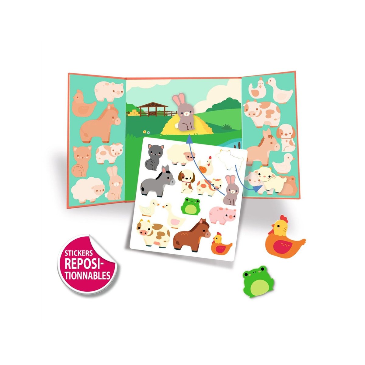 Stickers repositionnables avec décors Les animaux de la ferme couleur unique, DJECO