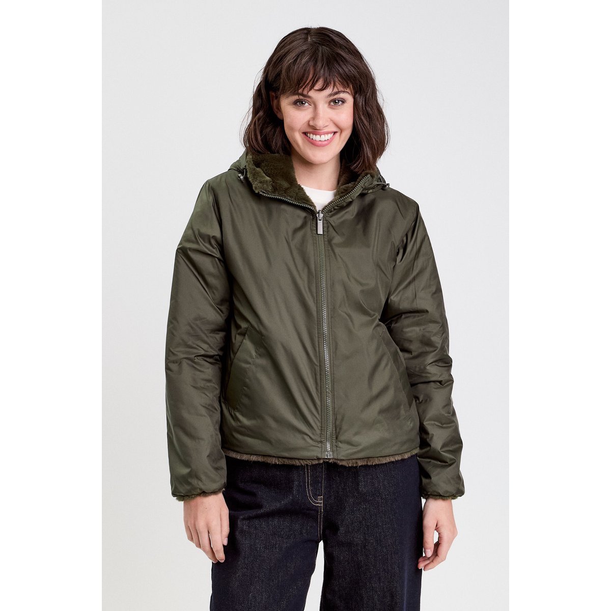 Parka réversible à capuche vert kaki, CACHE CACHE