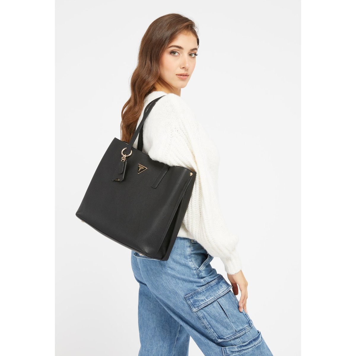 Sac Cabas Meridian Logo Triangle noir, GUESS
