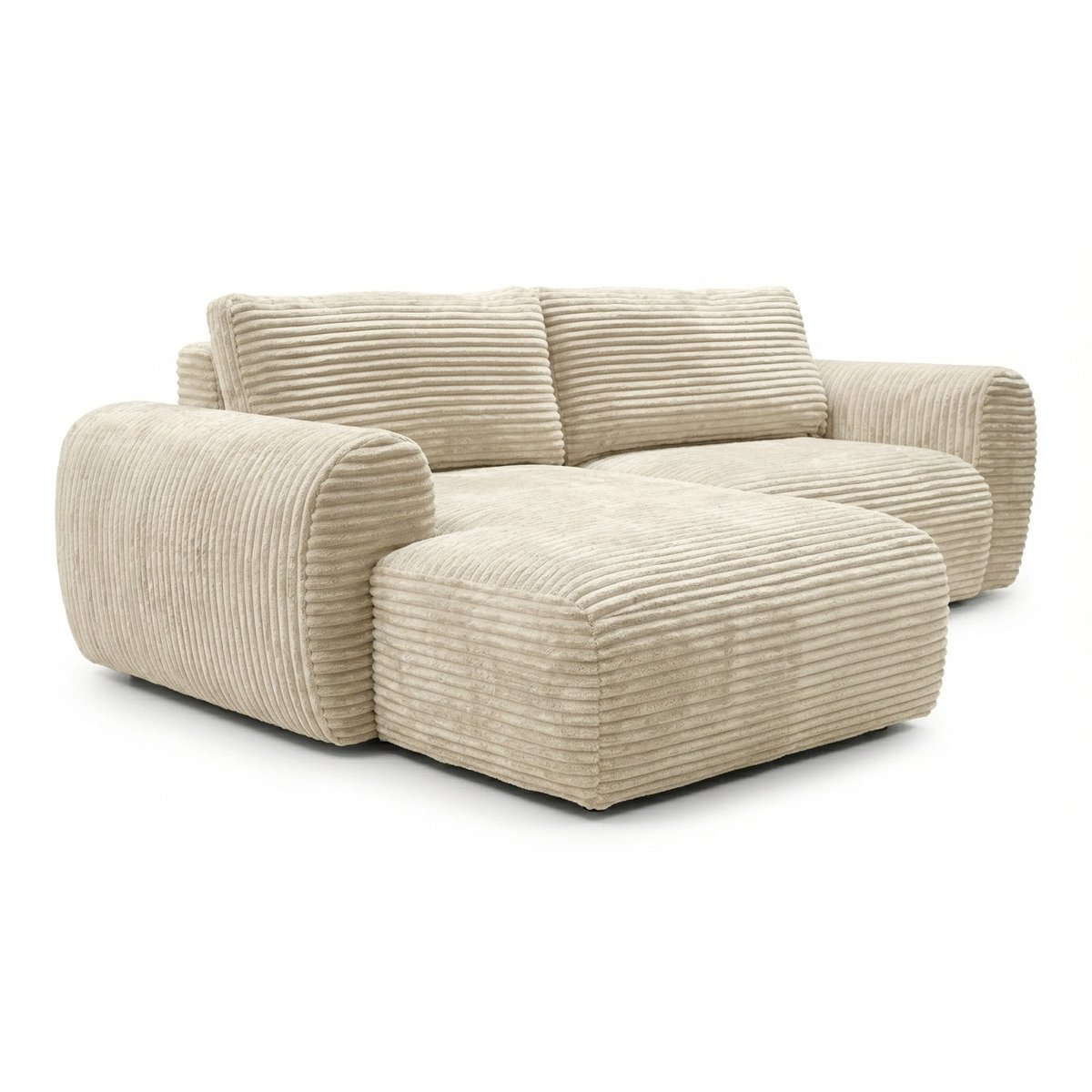 Canapé d'angle convertible 2,5 places en gros côtelé doux, LUCIEN beige, BOBOCHIC