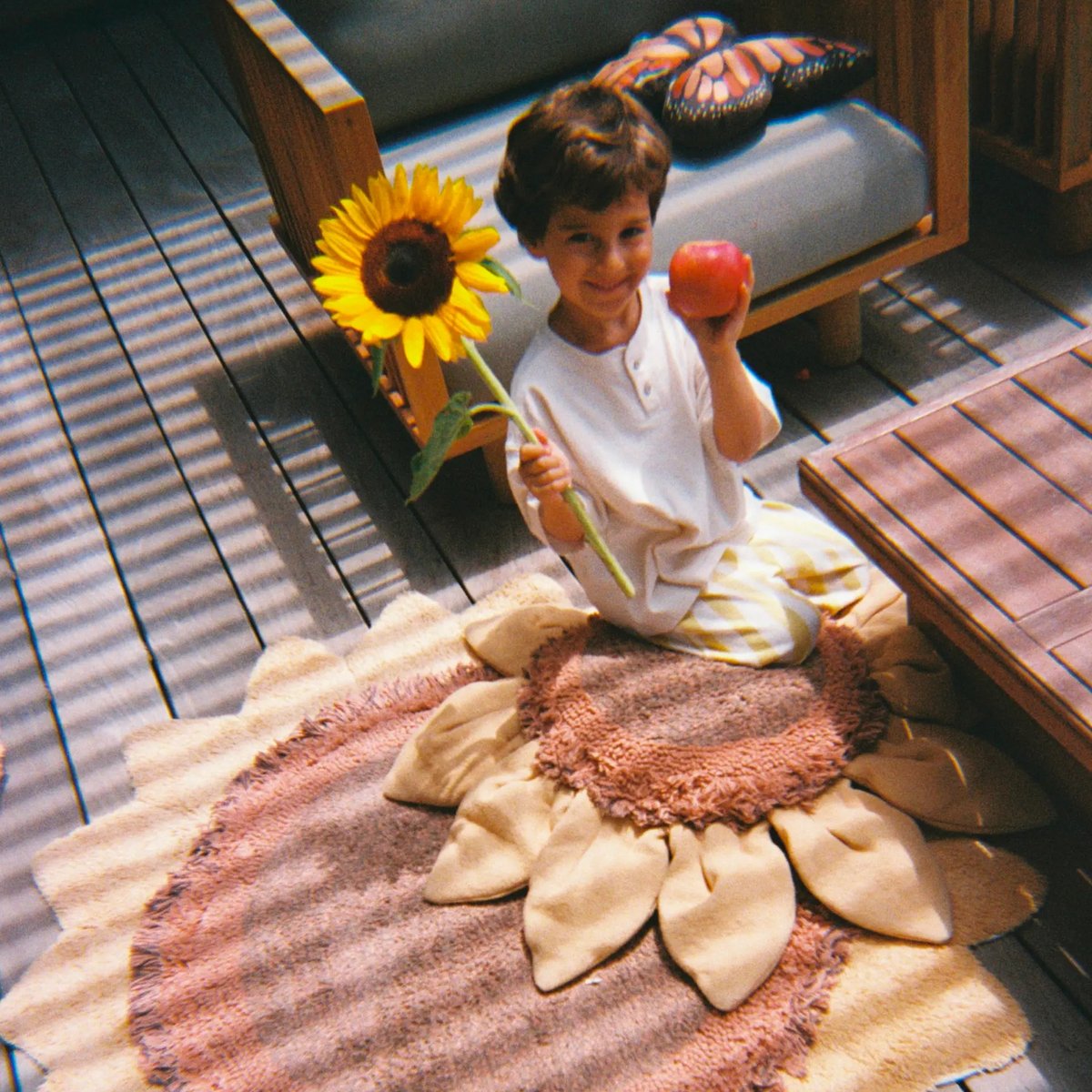 Tapis lavable Tournesol PETALS & PALS honey, gris foncé, châtaigne, caramel, brun terre, naturel, LORENA CANALS