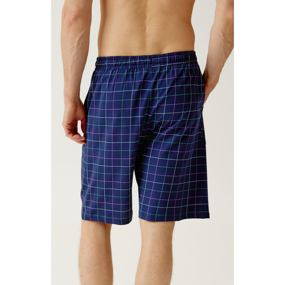 Short en jersey de coton léger à carreaux Carol marine, ARTHUR