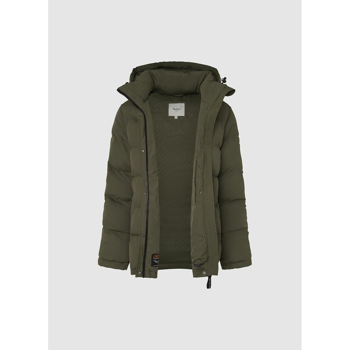 Bibi Short Padded Puffer Jacket with Detachable Hood khaki, PEPE JEANS