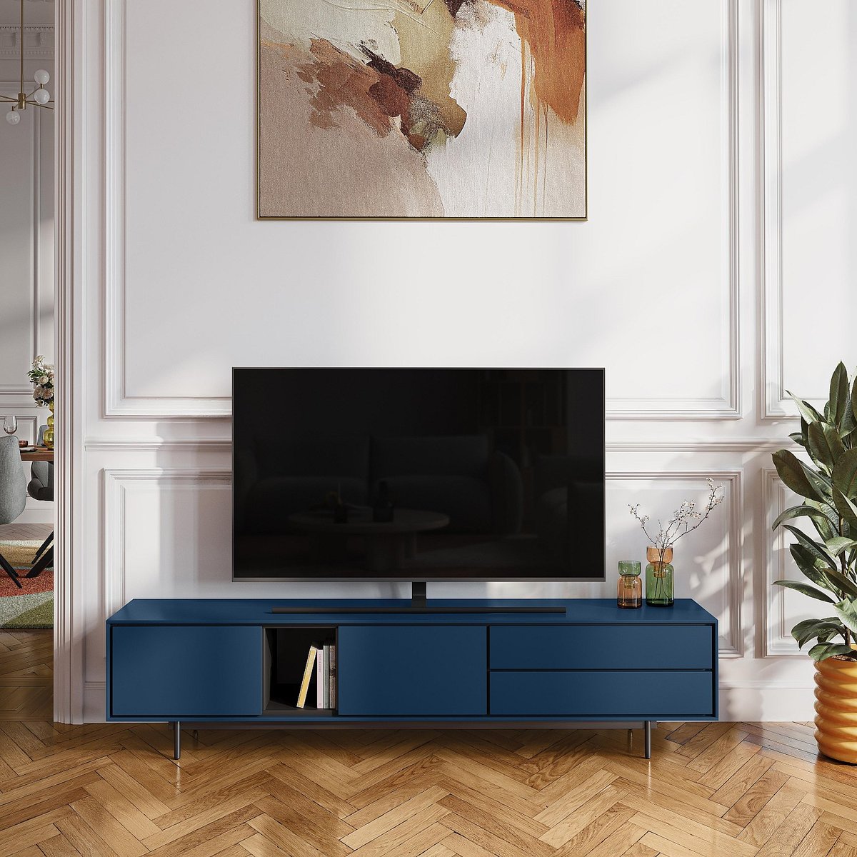 Banc TV mdf, panneau et dérivés de bois FARREL bleu, HABITAT