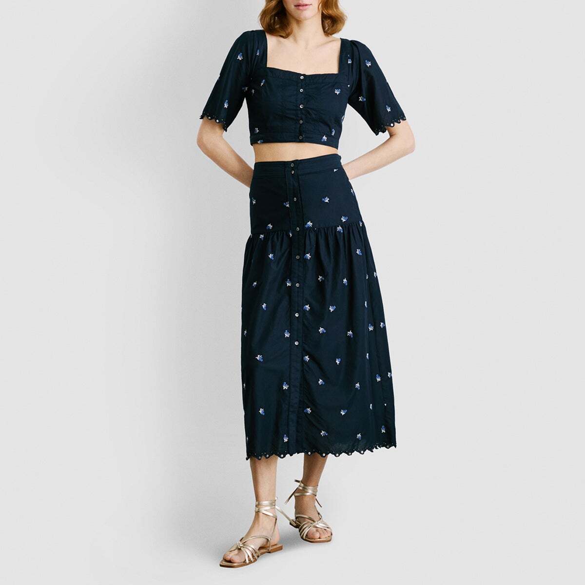 Jupe Midi En Popeline bleu dulwich, PEPE JEANS
