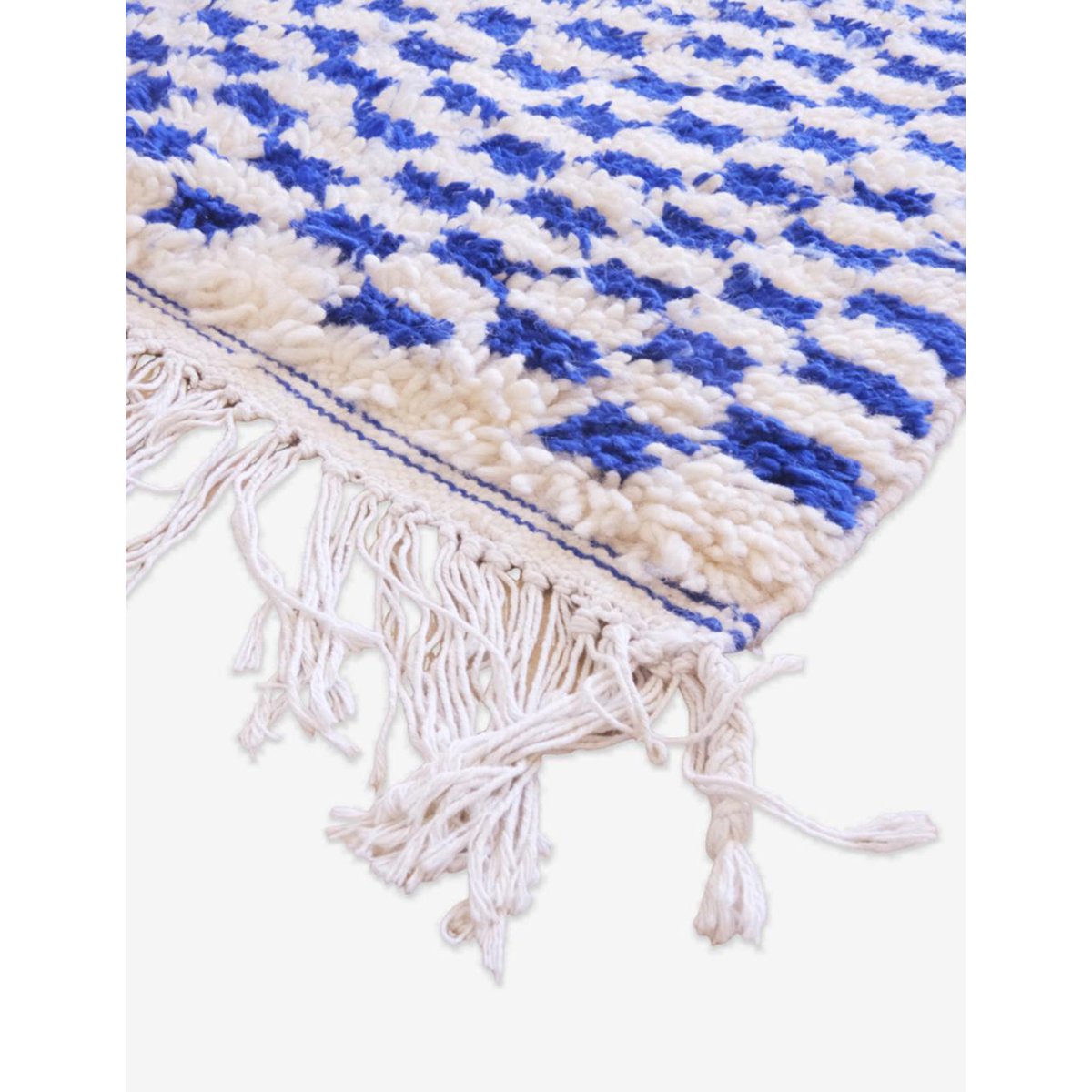 Tapis berbère authentique et graphique à carreaux laine 158 x 327 cm bleu naturel, AFK LIVING