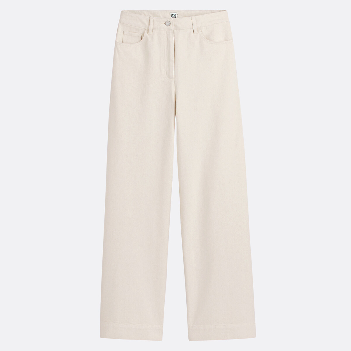 Pantalon large taille haute en twill de coton ecru, LA REDOUTE COLLECTIONS
