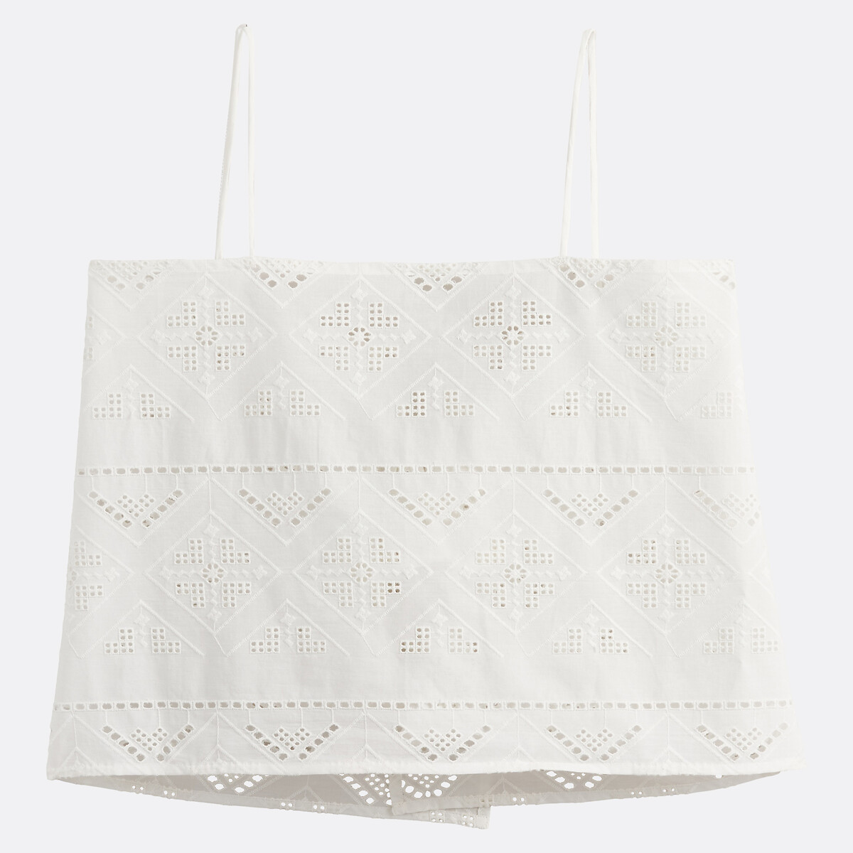 Top à fines bretelles en broderie anglaise blanc, LA REDOUTE COLLECTIONS