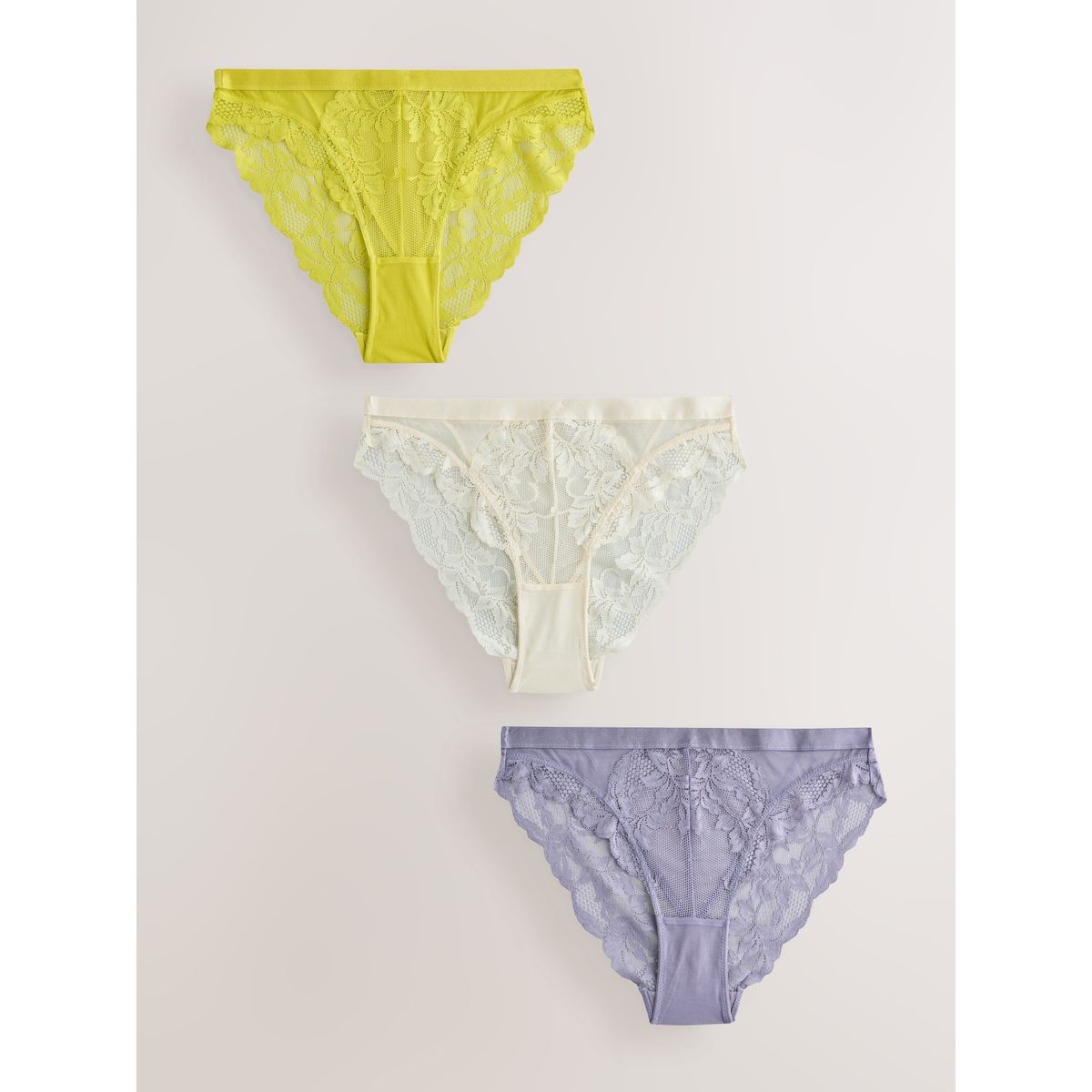 Culotte en dentelle, lot de 3 crème/lilas/vert, NEXT