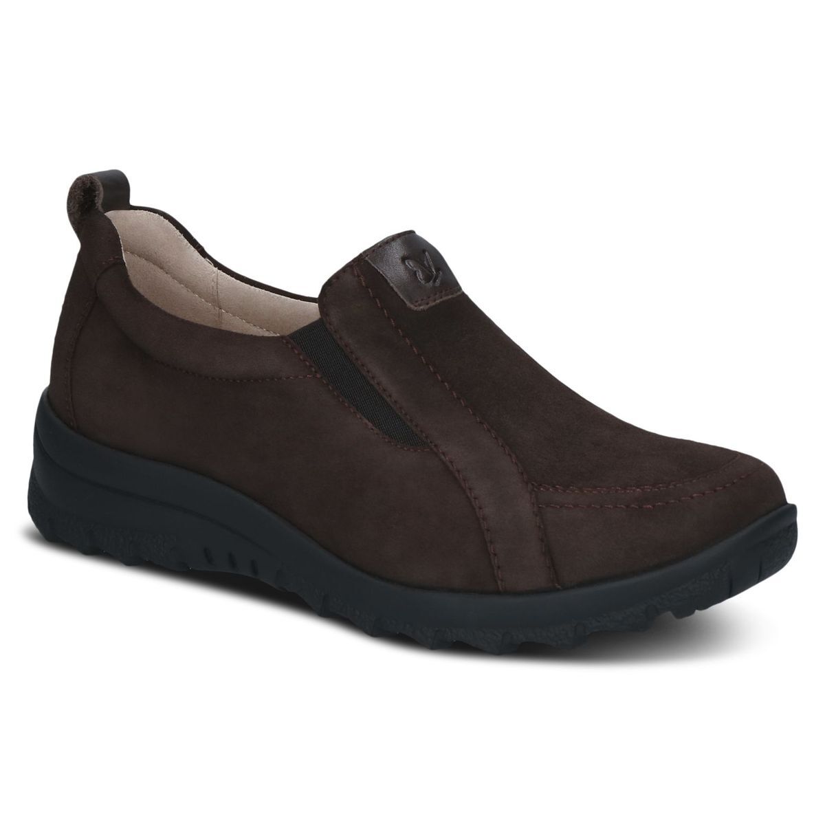 Slipper en cuir marron foncé combiné, CAPRICE