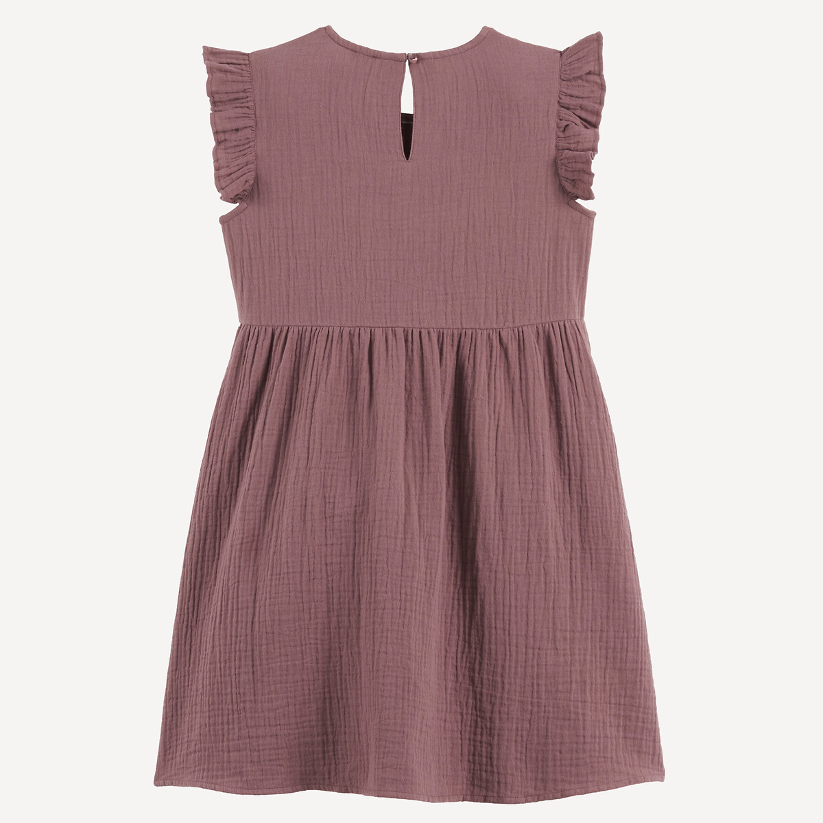 Jurk van katoengaas met borduursel en ruches taupe roze, LA REDOUTE COLLECTIONS